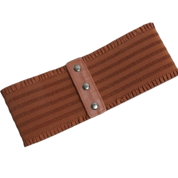 Plus size Ultra Wide Brown corset elastic boho stretch ren faire waist belt - Picture 3 of 9